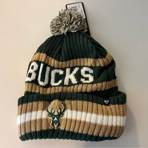 47 Green and Tan Bucks Knit Pom-Pom Hat